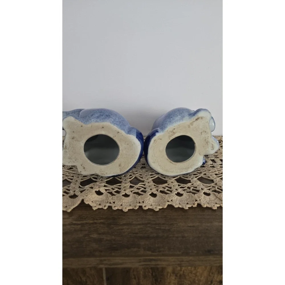 Vintage Blue Ceramic Cat Figurines‎ Pair 7